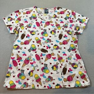 Zoe + Chloe Women’s Scrub Top Medium Ice Cream Print Nurse Medical Top